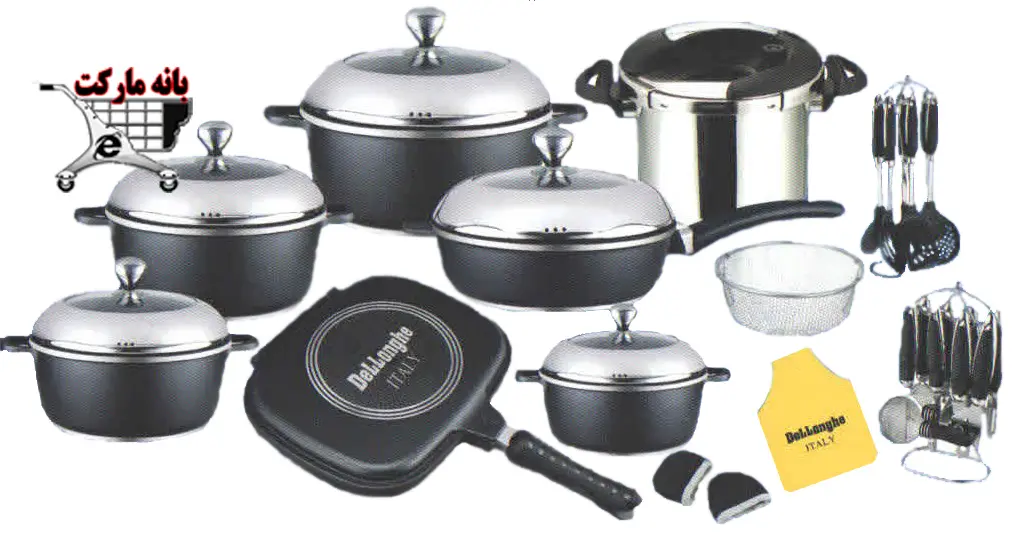 سرویس قابلمه 33 پارچه زودپزدار چدن دلونگی Pot Service 33pcs Pressure cooker Dellonghe