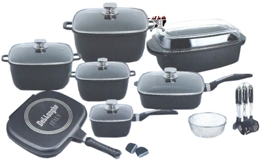 سرویس قابلمه 25 پارچه مربع چدن دلونگی Pot Service Square Cast Iron Dellonghe