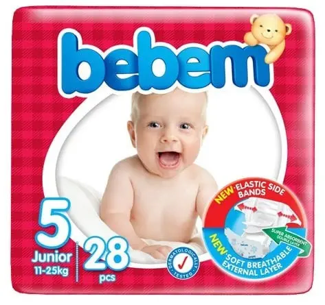 پوشک بچه ببم مدل New سایز 5 بسته 28 عددی Bebem New