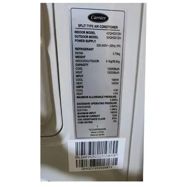 کولر گازی کریر 12000 42QHG012H T3 R410A