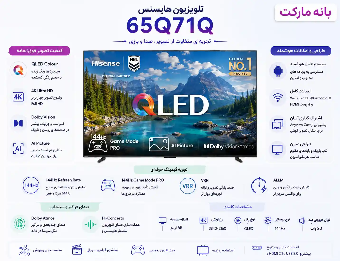 تلویزیون هایسنس 65Q71Q 5 تلویزیون هایسنس