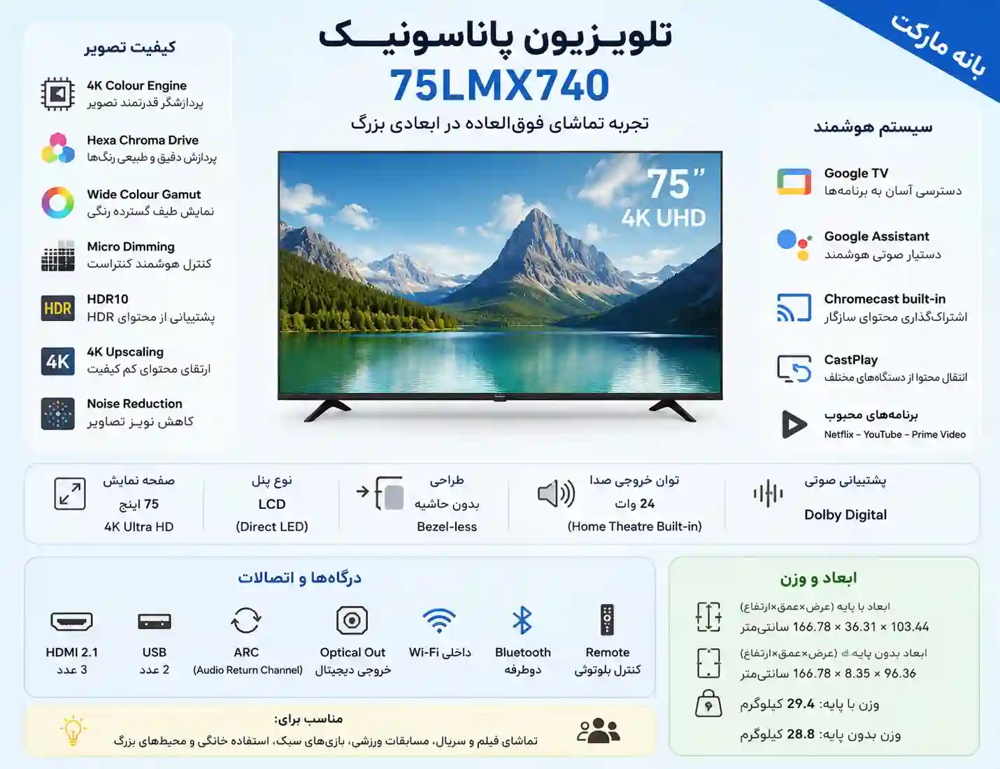 قیمت تلویزیون پاناسونیک 75LMX740