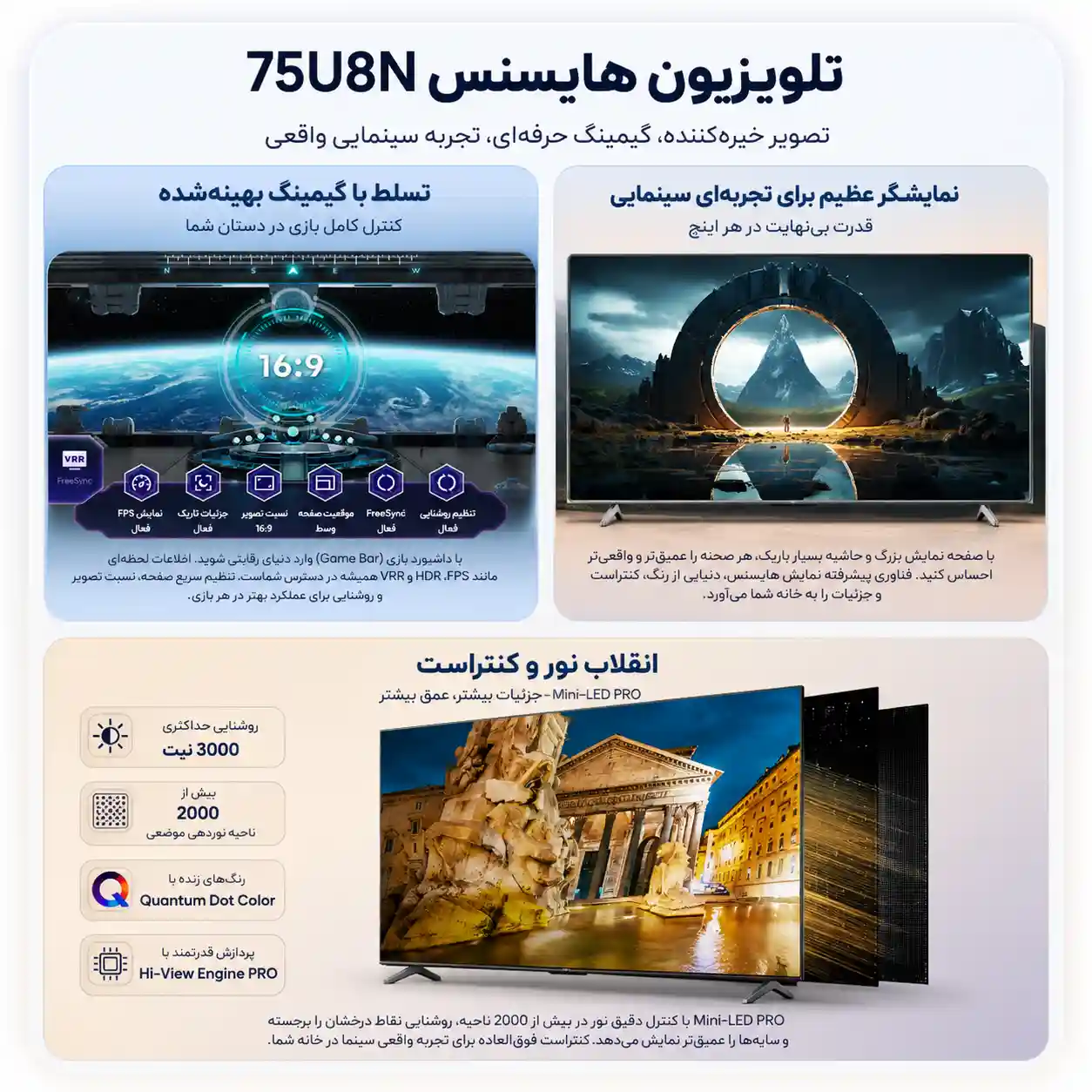 تلویزیون هایسنس 75U8N 5 خرید تلویزیون هایسنس 75U8N