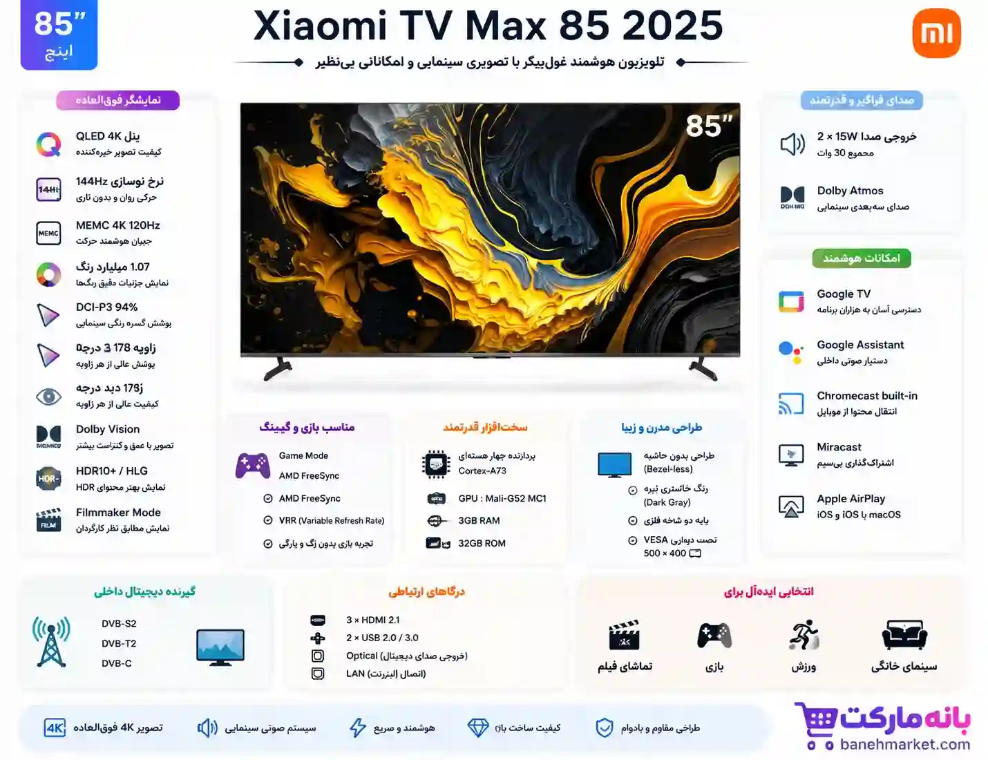 خرید تلویزیون شیائومی 85MAX 2025