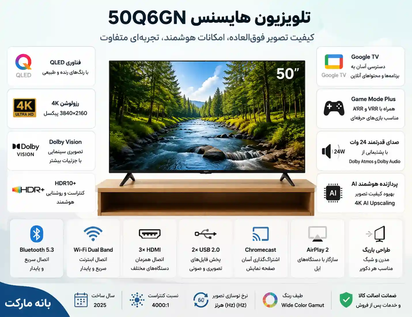 تلویزیون هایسنس 50Q6GN 3 قیمت تلویزیون هایسنس 50Q6GN