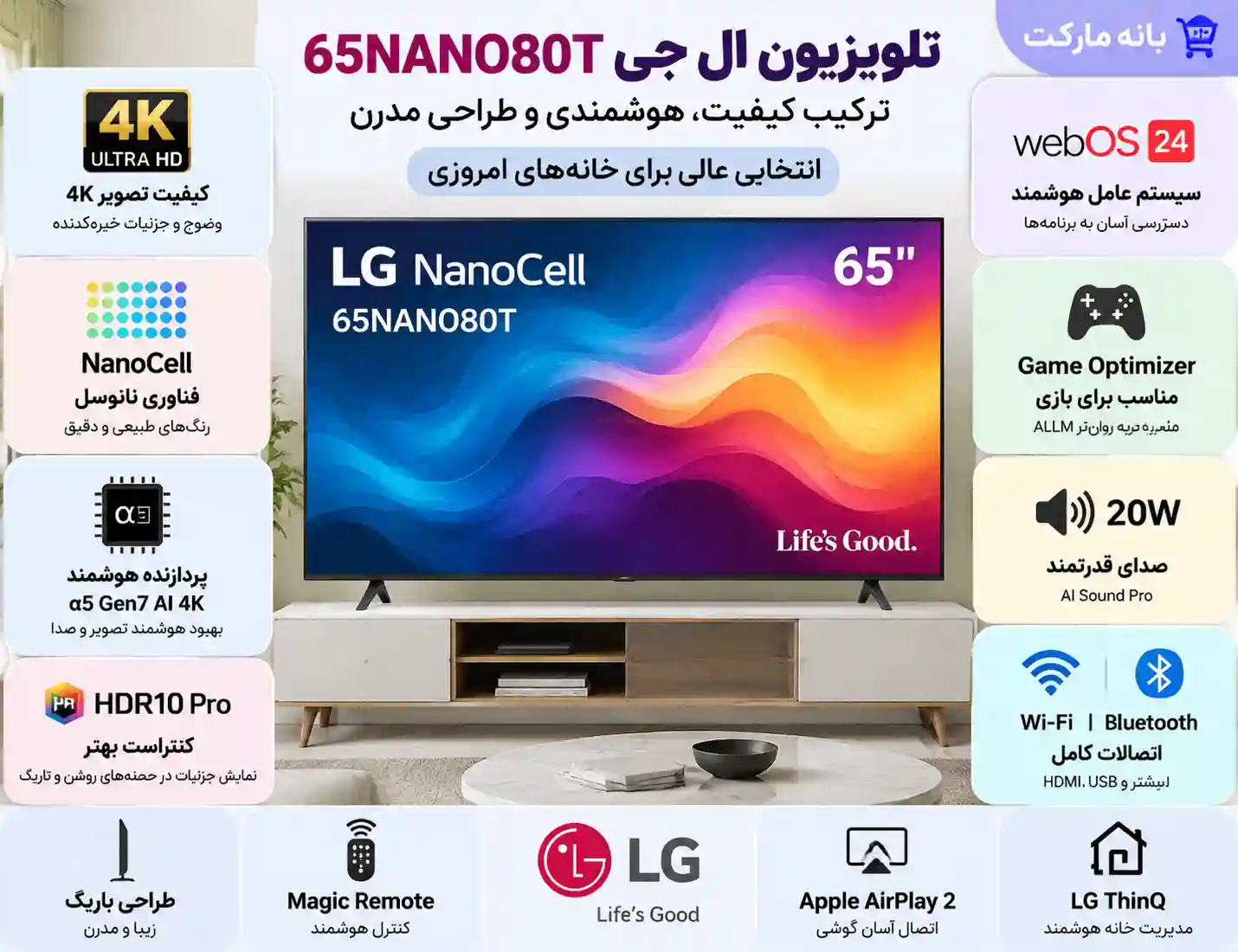 تلویزیون ال جی 65NANO80T 3 تلویزیون ال جی 65NANO80T